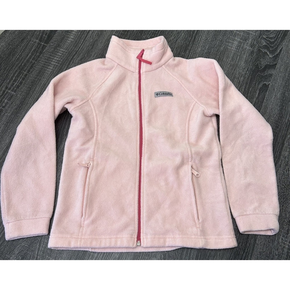 Columbia Jacket Youth Girl M 10-12 Pink Full‎ Zip Fleece Jacket Pockets *SPOTS*